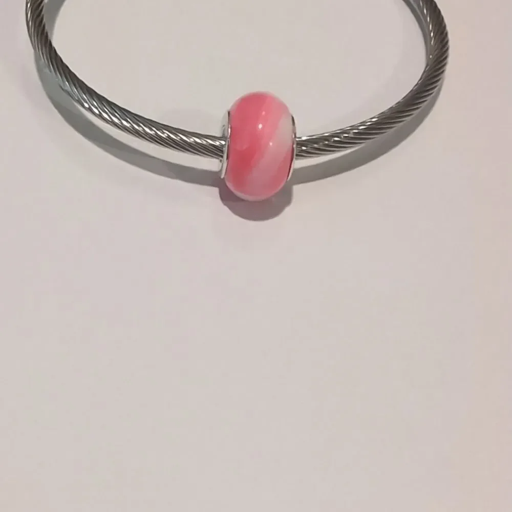 Silver‎ Blended Pink and White Charm for Pandora Style